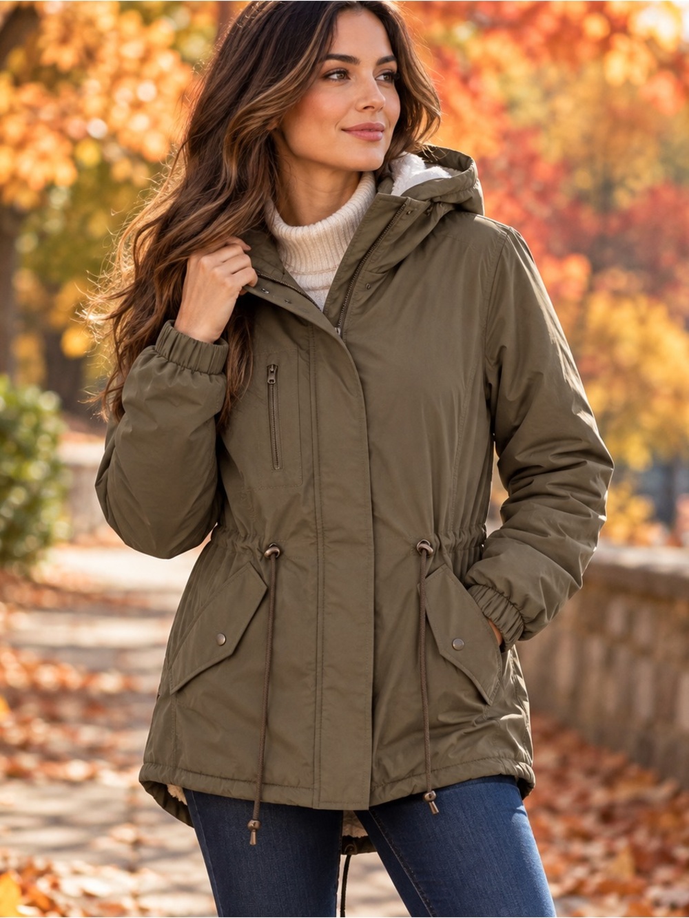 Love Tree Olive Green Sherpa Lined Hooded Utility Jacket Size Medium